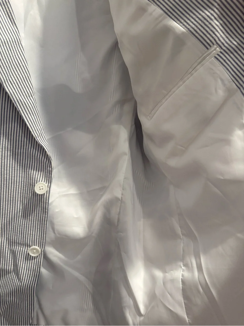 Jos. A. Bank White & Navy Pinstripe Seersucker Blazer